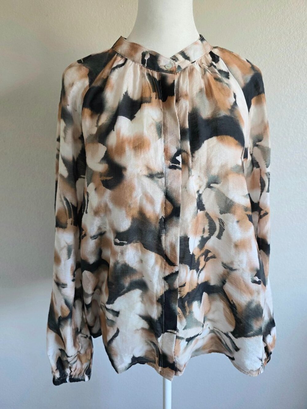 Cloth & Stone Peasant Top Blouse Artsy Floral Watercolor Tencel Long Sleeve XL